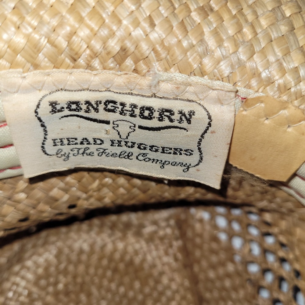 Longhorn‎ Head Huggers Straw Hat Mens M Cowboy Western Feather Rodeo Rancher - Picture 10 of 13